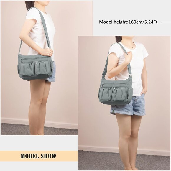 Women Light Grey-m Nylon Water Resistant Anti Theft Crossbody Shoulder Bag - Picture 2 of 6